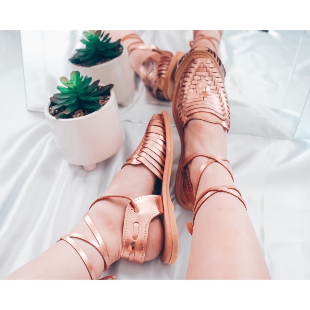 Laced up Rose gold Huaraches